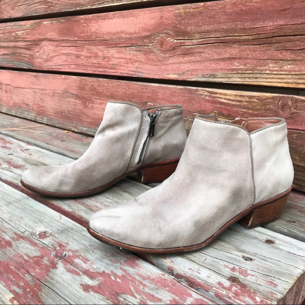 Sam Edelman Distressed Tan Suede Petty Ankle Booties Size 8.5 Stacked